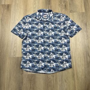 Johnnie O Hangin Out Shirt Mens Medium Blue Floral Hawaiian Button Up Casual